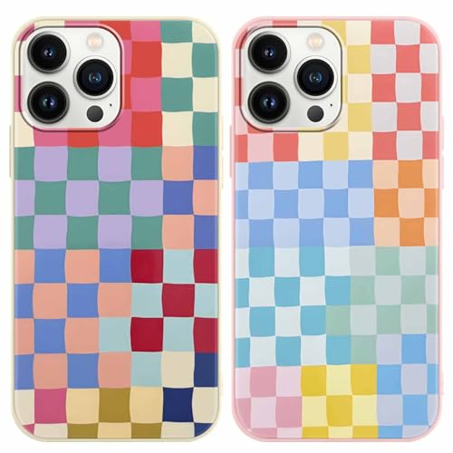 Yomjew Schachbrett-Telefonhülle für iPhone 13 Pro Max mit 17,5 cm (6,7 Zoll), Gitterkariertes Schach, weich, schlank, stoßfest, Silikon, matt, kratzfest, Funda-Abdeckung für Mädchen und Frauen, bunt,
