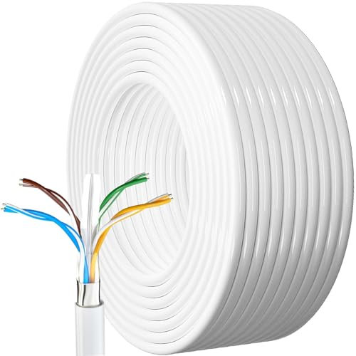 AntDau71® - Cavo Lan Ethernet, Bobina Cat 6 per Interno ed Esterno Resistente alle Intemperie Cavo di Rete Schermato Gigabit Anti-jamming Cavo Internet Bianco (25 metri)