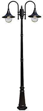 Lampadaire 2,9 m Européen Noir Haut Pôle Réverbère IP54 Extérieur Étanche En Alliage D'aluminium Pilier Lumière 2 Têtes Abat-Jour En Verre Paysage Lumière Jardin Pelouse Post Lumière Décoration, H: