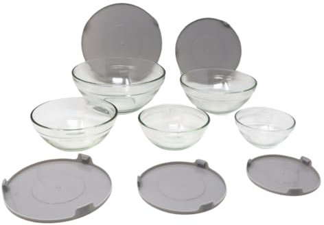 Lot de 10 bols en verre avec couvercle – empilables, transparents, compatibles lave-vaisselle, micro-ondes et réfrigérateur – idéal pour conserver, préparer et servir vos aliments.