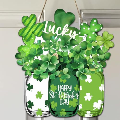 St Patricks Day Wreath 12 Inch, St Patrick's Day Door Decorations, St Patricks Lucky Door Sign, Shamrock Vase Wreath for Front Door, Saint Patricks Day Door Hanger Wall Decor, March Irish Wreaths