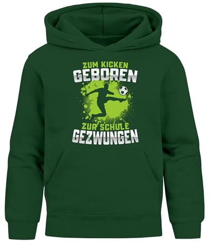 MoonWorks® Kinder Hoodie Kapuzenpullover Jungen Fußballmotiv Spruch lustig Zum Kicken gebren zur Schule gezwungen Jungengeschenke