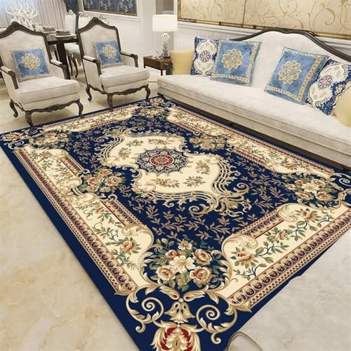 DJHWWD Teppich Kind Teppischsclafzimmer Kinderteppiche Jungs Vintage-Blumendesign bequemer, leicht zu reinigender Teppich 60x110CM blau vorraum Teppich