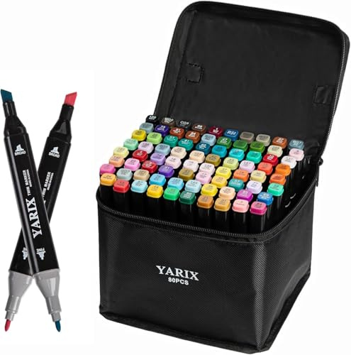 Alcohol Markers Set, Colouring Pens for Adults, Alcohol Pens - 80 Colour Dual Tip Marker Set for Adults.Markers Pen Set for Professional Coloring Illustrations Sketch Drawing Painting Card Making