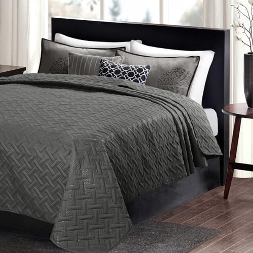 WOLTU 2X Tagesdecke 220x240 cm Bettüberwurf Dunkelgrau, Steppdecke bei Ultraschall genäht, Bedspread Wohndecke weich und hautfreundlich, Sofaüberwurf Überwurfdecke für Bett