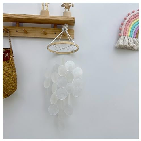 Hrlace Windspiel Bunte Muschel Windspiele Perlmutt Muschel Traumfänger Bunte Windspiel Anhänger Dekoanhänger für Fenster Wand Zimmer Terrasse Balkon Outdoor Zuhause Wohn Dekoration Farbverlauf Weiß