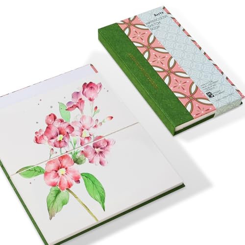 Arrtx Aquarell Journal, 7.28x4.13'', 140 LB, 300 GSM, 100% Baumwollpapier, Hot Press, 24 Blätter, Hardcover Aquarell Skizzenbuch für den Einsatz als Travel Notebook für Künstler Erwachsene Studenten