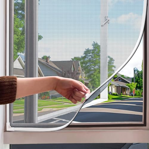 Magnetic Fly Screen Max 130cm x 150cm White Frame White Mesh Window Adjustable DIY Fibergalss Insect Mesh Mosquito Net Fits Any Size Smaller for Windows