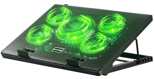 Kootek Laptop Cooling Pad, Laptop Cooler with 5 Quiet Fans for 12-17 Computer PC Notebook Gaming Laptop Fan, Height Adjustable Laptop Cooling Stand Laptop Accessories, Green