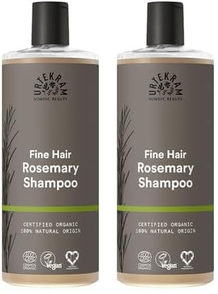 Urtekram Rosmarin Shampoo für feines Haar - Zertifiziertes Bio-Shampoo Vegan, Nährende und stärkende Formel, Aloe Vera & Glycerin für gesundes Haar & Volumen, 500 ml (2er Pack)