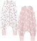Chilsuessy Baby Sommerschlafsack mit Füßen 2er Pack 1 Tog Kinder Schlafsack mit Beinen 100% Baumwolle Schlafstrampler für Jungen Mädchen, 1 Tog/Süße Blüten + Rosa, 80cm/Baby Höhe 90-100cm