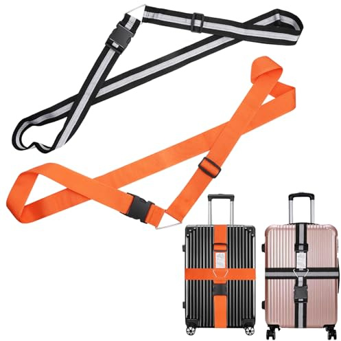 2 Stück Koffergurt Kreuzgurt Kofferband Gurt,Besonders Reflektierendes Kofferband Mit Kreuzverbindung Schwarz/Orange für 20-34 Zoll Koffer Auffällige Koffermarkierung Travel Essentials