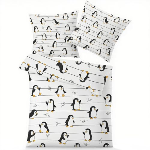 GEDAEUBA Bettwäsche 135x200 Pinguin - Kinder Bettbezug, Wendebettwäsche und Kissenbezug 80x80, Weiche & Angenehme Mikrofaser Bettwäsche-Sets mit Reißverschluss