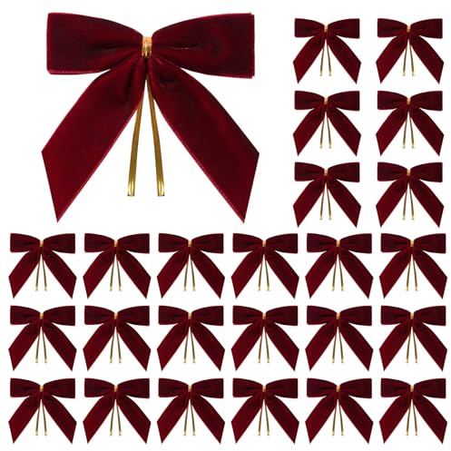 Celblisora 24 Stück Burgunderrote Kleine Samt-Weihnachtsschleifen für Weihnachtsbaum,Kränze,Geschenkverpackungen,Bastelarbeiten, Hochzeiten,Partys,Süßigkeitentüten