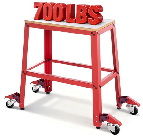 VIGO POWER Drill Prss Stand with Wheels – Heavy Duty Universal Rolling Tool Stand for Planers, Table Saws & Grinders – 700 Lbs Capacity Mobile Work Bench Station with 26 x 14 MDF Top & Storage Shelf