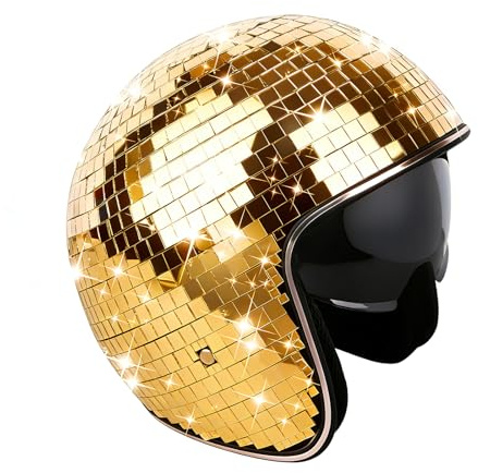 Wenbones Discokugel Hüte, Diskokugel Helm Disco Dekor Helme mit Einziehbarem Visier, Glitzer-Spiegelkugel-Helm, Disco-Party-Helm-Hut Für DJ-Club, Bühne, Party, Hochzeit, Urlaub (Sonnen)