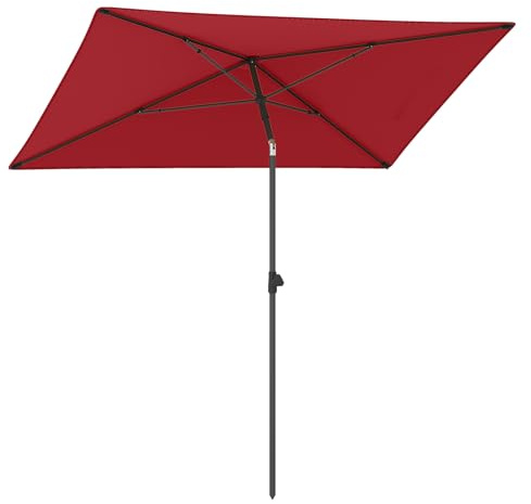 COSTWAY Sonnenschirm Balkon 210x140 cm, Balkonschirm rechteckig, Gartenschirm, beidseitig um 30° knickbar, Terrassenschirm für Balkon, Garten, Terrasse (Rot)