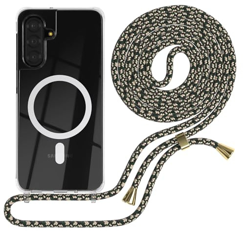 EAZY CASE - Handykette kompatibel mit Galaxy A17 Kette zum Umhängen Stoßfest Handyhülle für Galaxy A17 Silikon Hülle mit Band Handytasche Transparent als Fallschutz in Grün Camouflage