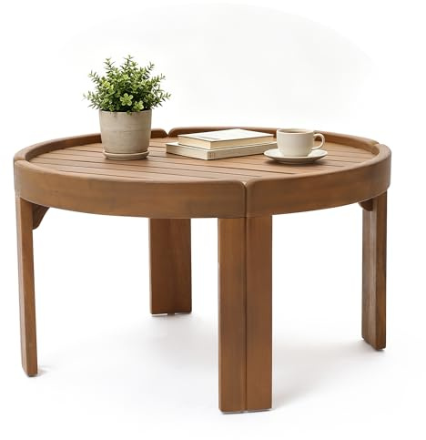 Hometopia Couchtisch Rund 70 cm Holz, Moderner Wohnzimmertisch aus Akazienholz, Minimalistischer Sofa Tisch Braun, Skandinavischer & Boho Couchtisch für Wohnzimmer,Ø 70 cm × H 40 cm