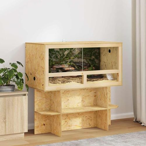 Terrarium 100 x 50 x 100 cm aus OSB und Glas, Reptiliengehege mit Schiebetür, Geräumiges Terrarium für Reptilien und Nager, Braun