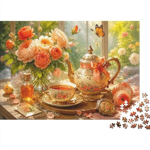 Flower Teapot Cup Jigsaw Puzzle, 1000 Pcs Indoor Adult Game | 70x50cm Cardboard, Brain Workout, Accurate Cutting, Adult Hobbyists, Stress Reduction
