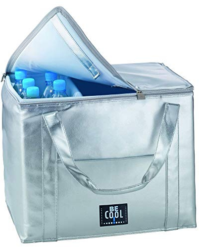 Be Cool Kühltasche silber sehr groß mit 45 Liter 43 x 31 x 34 cm - Platz für eine Getränkekiste