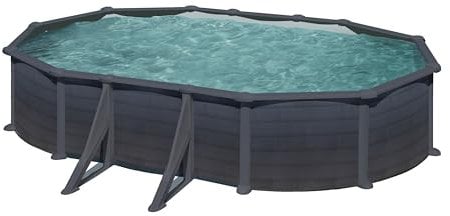 Gre Pool KITPROV618GF Capri - Aufstellpool aus Stahl, oval, mit Graphitoptik. Abnehmbare Gartenpool. 610 x 375 x 132 cm