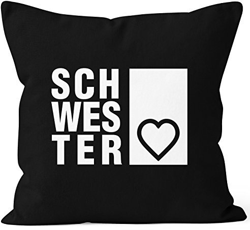 MoonWorks Kissenbezug Schwesterherz Schwester Geschenk Geburtstag Kissen-Hülle 40x40 Baumwolle schwarz 40cm x 40cm