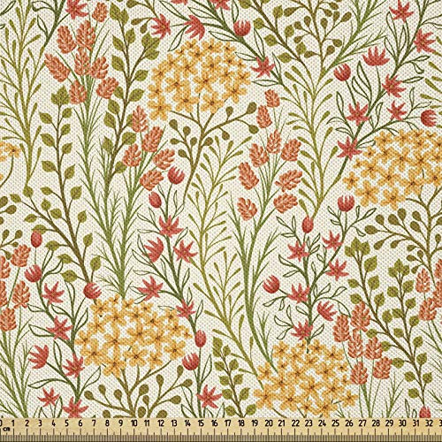 ABAKUHAUS Blume Stoff als Meterware, Alte Weinlese Efeu-Fliedern, Seidiger Satin Stoff für Polster Heimtextilien, 1M (148x100cm), Dunkler Lachs Heller Pfirsich