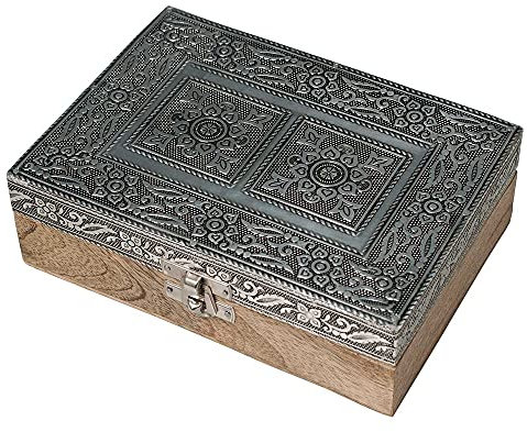 HAB & GUT -BOX051- Schmuckbox aus Holz Ornament verziert 17 x 12 x 5,5 cm rustikal Old