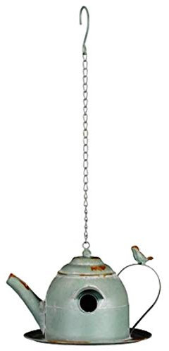 Posiwio Vogelhaus Teekanne 26x21xH15cm+Kette 40cm Metall mintgrün