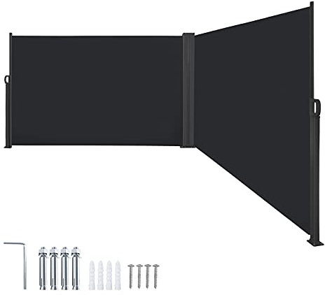 Aufun Paravent extérieur, 200 x 600 cm Store latéral Double, Brise Vue rétractable Coupe-Vent pour Jardin, Balcon, terrasse, Store latéral Vertical, Anthracite