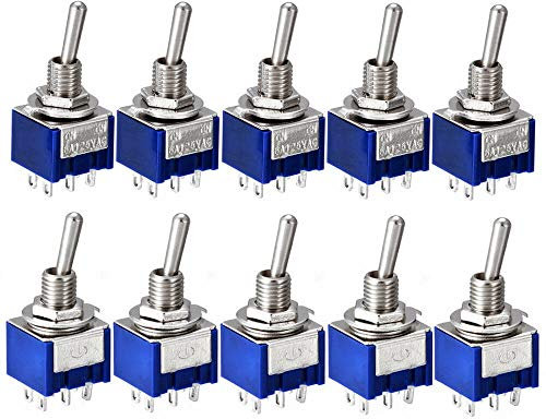 Powertool Kippschalter, 6 A, 125 VAC, 6 Pins, 2 Positionen, ON-ON-ON, DPDT, Verriegelungs-Kippschalter für eine Vielzahl von Anwendungen zur Schalttafelmontage, 10 Stück