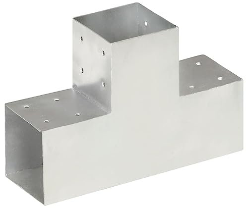 vidaXL Pfostenverbinder T-Form 3 Hülsen Balkenschuh Holzverbinder Eckverbinder Pfostenecke Balken Verbinder Feuerverzinkt Verzinktes Metall 101x101mm