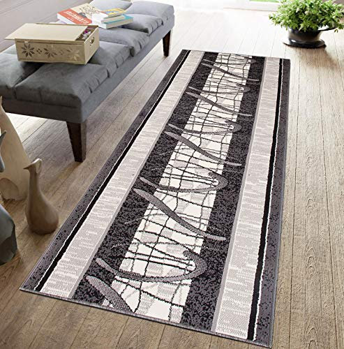 Carpeto Rugs Läufer Flur Teppich Modern - Küche Vorzimmer Eingangsbereich - Teppichläufer Meterware 90 cm Breit - Grau 90 x 400 cm