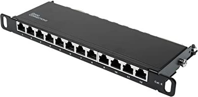 Good Connections Panneau de brassage 10 - Pour boîtier mural/armoire réseau 10 - Catégorie 6, 250 MHz - Compatible GIGABIT - 12 ports - 0,5 U - Blindé - Ouverture sans outil - Noir profond (RAL9005)