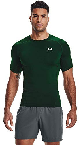 Under Armour Men's HeatGear Compression Short-Sleeve T-Shirt, Forest Green (301) / White, 3XL