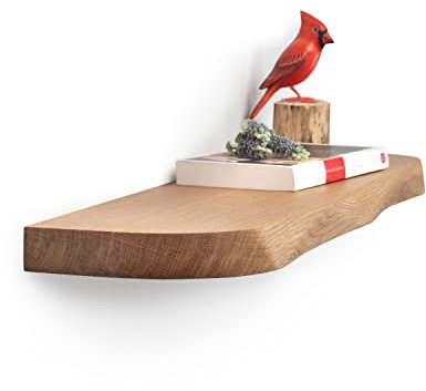 Rikmani Wandregal Holz Eiche massiv - Handgefertigtes Regal mit geschwungener Kante Bücherregal Holzregal Wandboard hell 90 cm