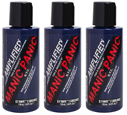 Manic Panic Atomic Turquoise Amplified Creme, Vegan, Cruelty Free, Semi Permanent Hair Dye 3 x 118ml