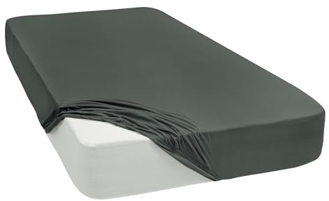 Mixibaby Spannbettlaken Jersey Spannbetttuch 100% Baumwolle Bettlaken Spannbettuch Laken 28 Farben, Größe:180 x 200 cm, Farbe:Antrazit