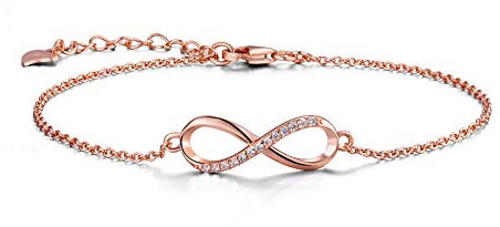 CERSLIMO Rose Gold Bracelet, Sterling Silver 925 & Rose Gold Plated Infinity Bracelet Love Charm Friendship Zirconia Jewellery for Womens Girls Girlfriend Sister Friend Birthday Gift