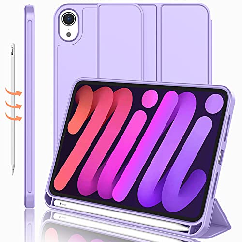 iMieet Nuova custodia per iPad Mini 6 (2021), iPad Mini 6a generazione con portapenne [supporto iPad 2nd Pencil ChargingPair], custodia intelligente con supporto a tre volte con retro in TPU