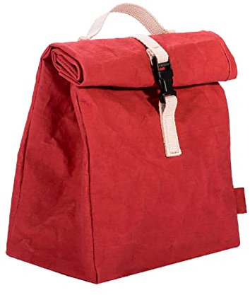 Kontor28 - nachhaltige Lunchbag TASTY, Brotzeittüte, waschbare Lunchbox für Mittagessen, Büro, Picknick, 100% ökologisch aus washable Papyr, veganes Leder, handgefertigt Made in Germany, autumn rot