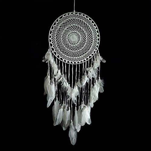 LIBERGA Indien Große Traumfänger Häkeln Makramee Feder Traumfänger Wandbehang Für Schlafzimmer Wohnheim Zimmer Wanddekoration Hochzeit Dekoration Boho Ornament,Weiß