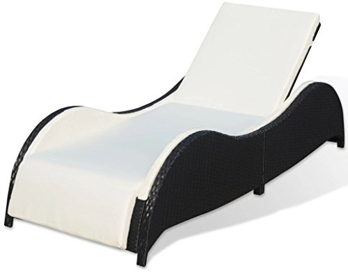 Mogou Sonnenliege mit PolsterAuflage, Gartenliege, Liegestuhl, Sonnenstuhl, Sonneninsel Outdoor, Liegen, Gartenmöbel, Bäderliege, Relaxliege,Poly Rattan Schwarz