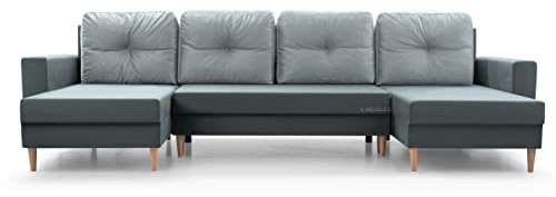 Wohnlandschaft Ecksofa U-Form mit Schlaffunktion Eckcouch mit Bettkasten Sofa Couch Polsterecke U-Sofa - 300x142x90 cm - Carl U (Grau + Hellgrau)