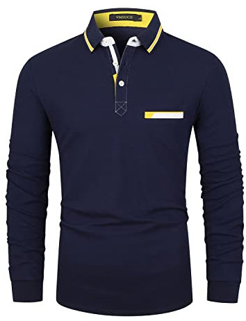 VMSUCIJ Poloshirt Herren Langarm Baumwolle Regular Slim Fit Plaid Denim Golf Polohemd M-3XL,Blau 38,XXL
