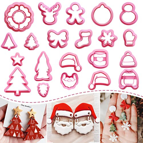 KEOKER Weihnachten Polymer Clay Cutter Set - 21 Formen für Ohrringe und Schmuckherstellung - Kleine Weihnachtsbaum-Ausstecher für Polymer Clay