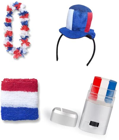 Sonia Originelli Fanset Fanartikel Zylinderhut als Haarreif, Blumenkette, Schminkstift, Schweißband EM WM Fussball Farbe: Island