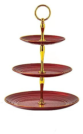 Wagoodter 3-stöckiger Cupcake-Halter, Dessert-Cupcake-Ständer, Kunststoffständer für Cupcakes, Früchte, Pralinen und mehr (Rot)